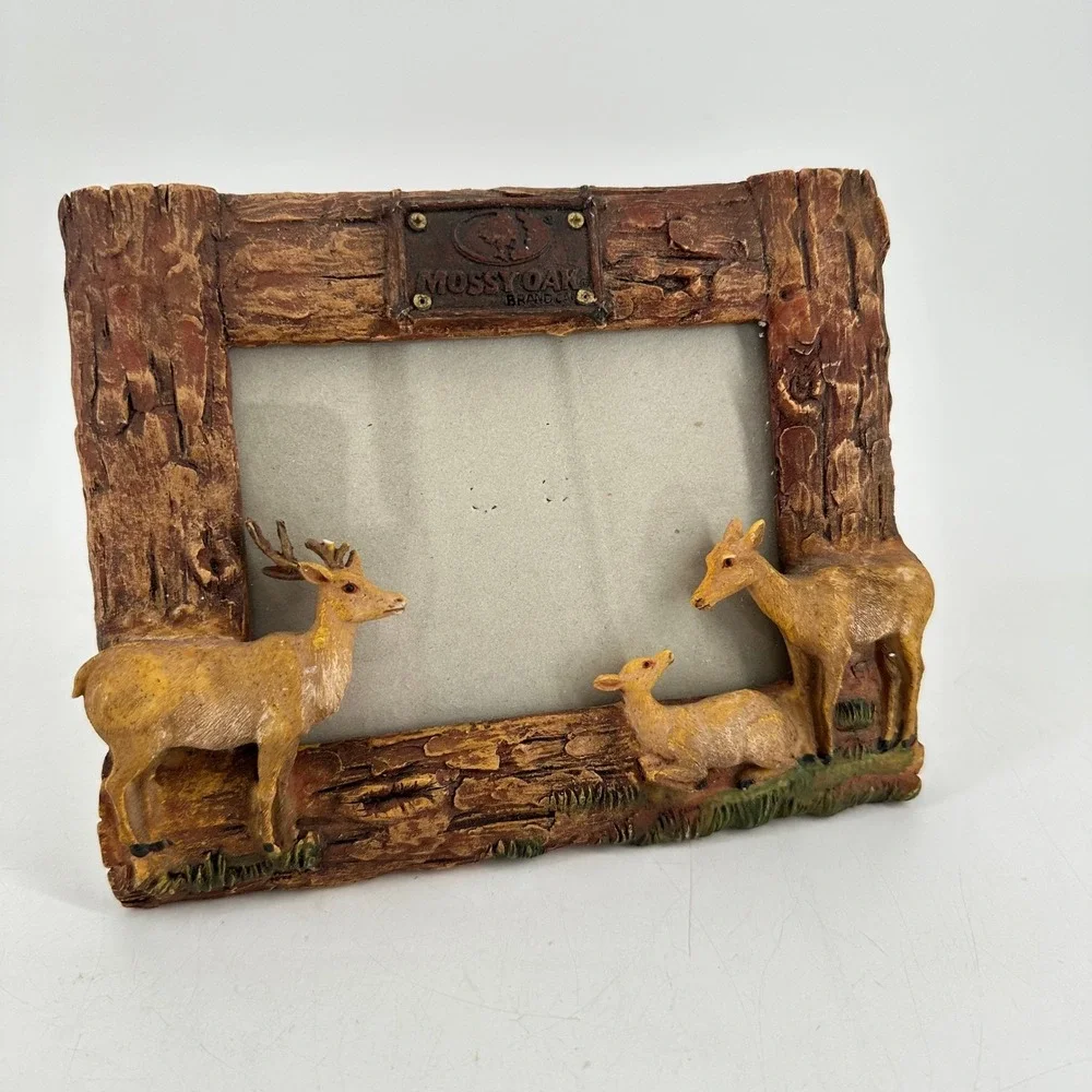 Mossy Oak Rustic Faux Bark Deer Family Picture Frame Lodge Cabin Decor Brown